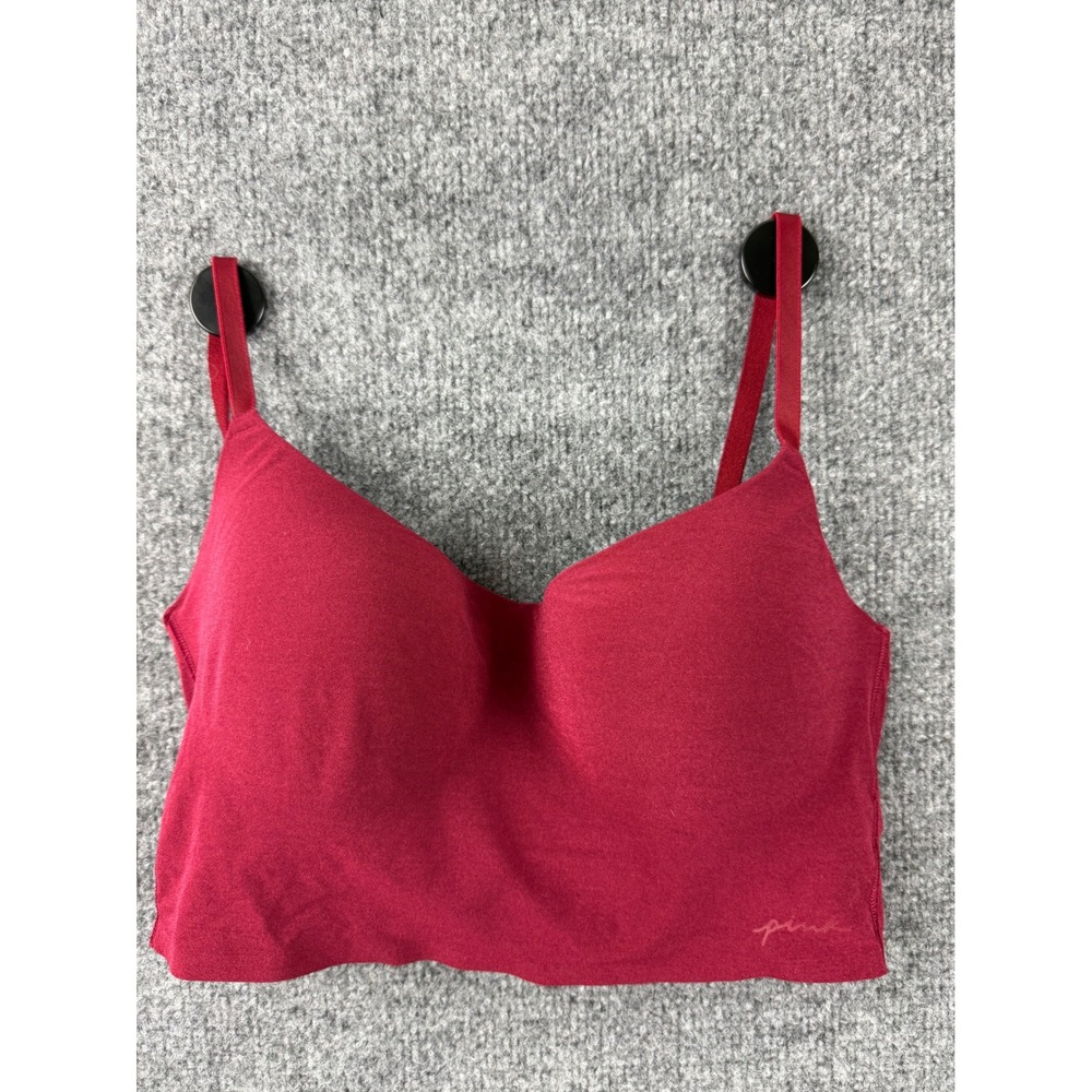 Pink Victoria's Secret Wireless Lightly Lined Bra Burgundy Red Size Medium EUC